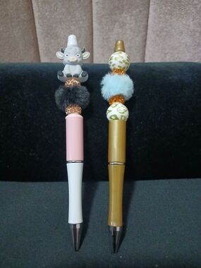 Kids Decorative Pom-Pom Ballpoint Pens - Pink & Gold
